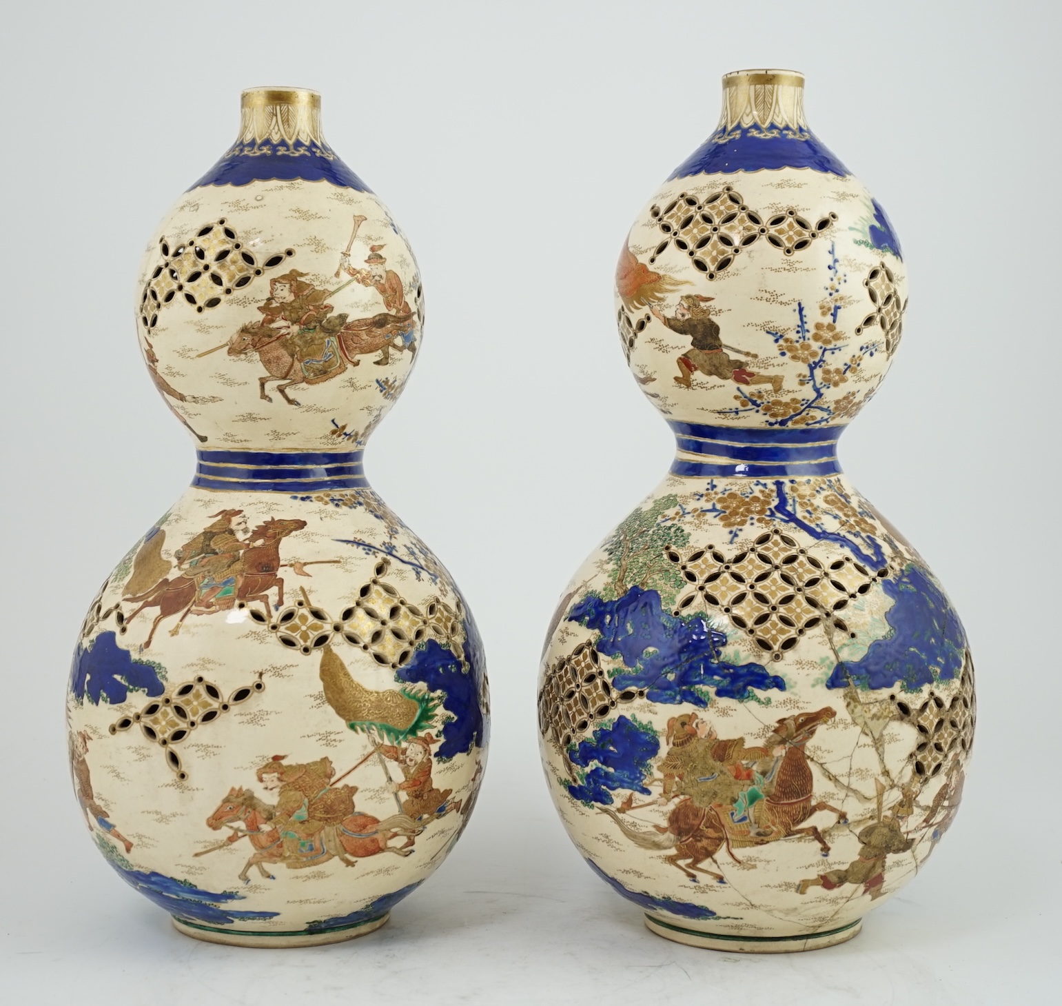 A pair of unusual Satsuma reticulated double-walled vases, 19th century